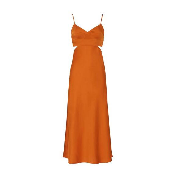 A.L.C. Blakely Orange Satin Cutout V-Neck Cocktail Midi Dress Size 6 - Picture 5 of 16